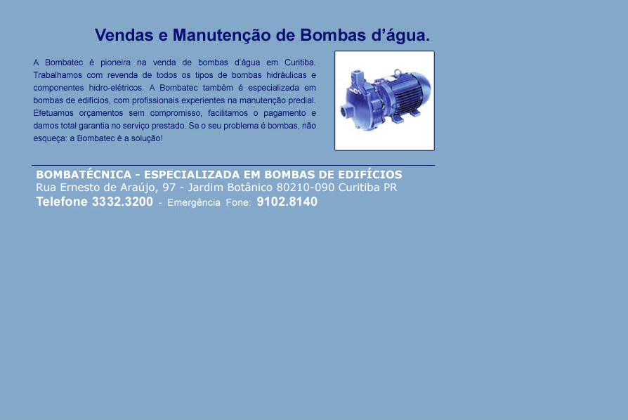 Vendas e Manutenção de Bombas d'água.